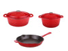 Image 1 of Neo 5Pc Cast Iron Set, 5Qt Covered Dutch Oven, 8Qt Covered Dutch Oven, & 10" Fry Pan, Red