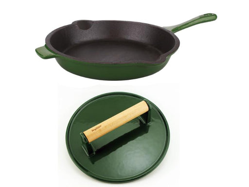 Image 1 of Neo 2Pc Cast Iron Set, 10" Fry Pan & Steak Press, Green