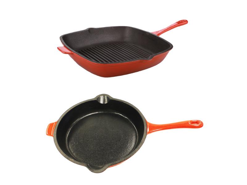 Image 1 of Neo 2pc Cast Iron Set, 10" Fry Pan & 11" Grill Pan, Orange