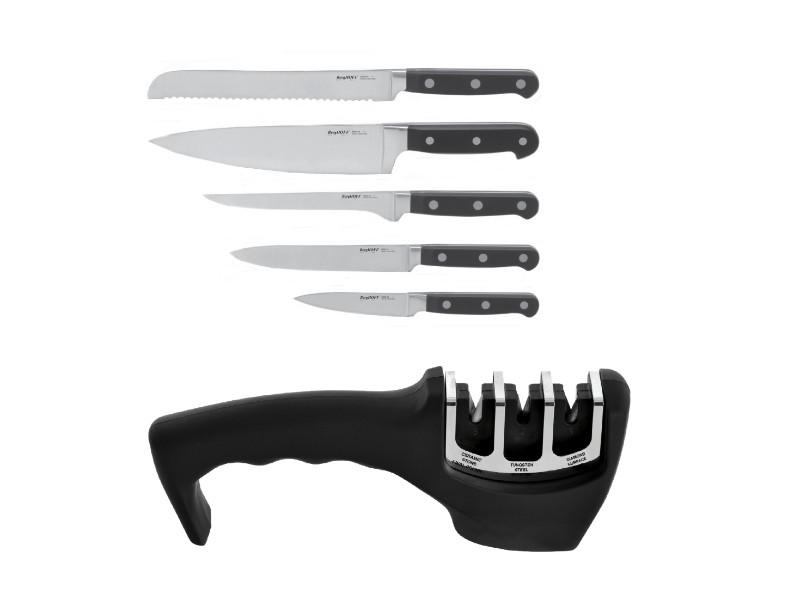 Image 1 of Contempo 7Pc German Steel Cutlery Set in Wood Case & Sharpener