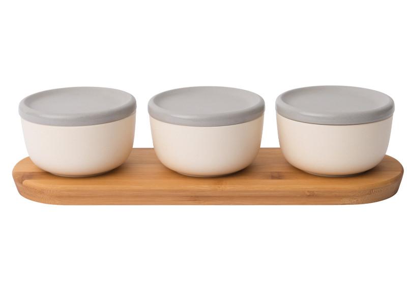 Image 1 of Leo 6Pc Bamboo Covered Bowl Set with Bamboo Tray 0.29Qt Each